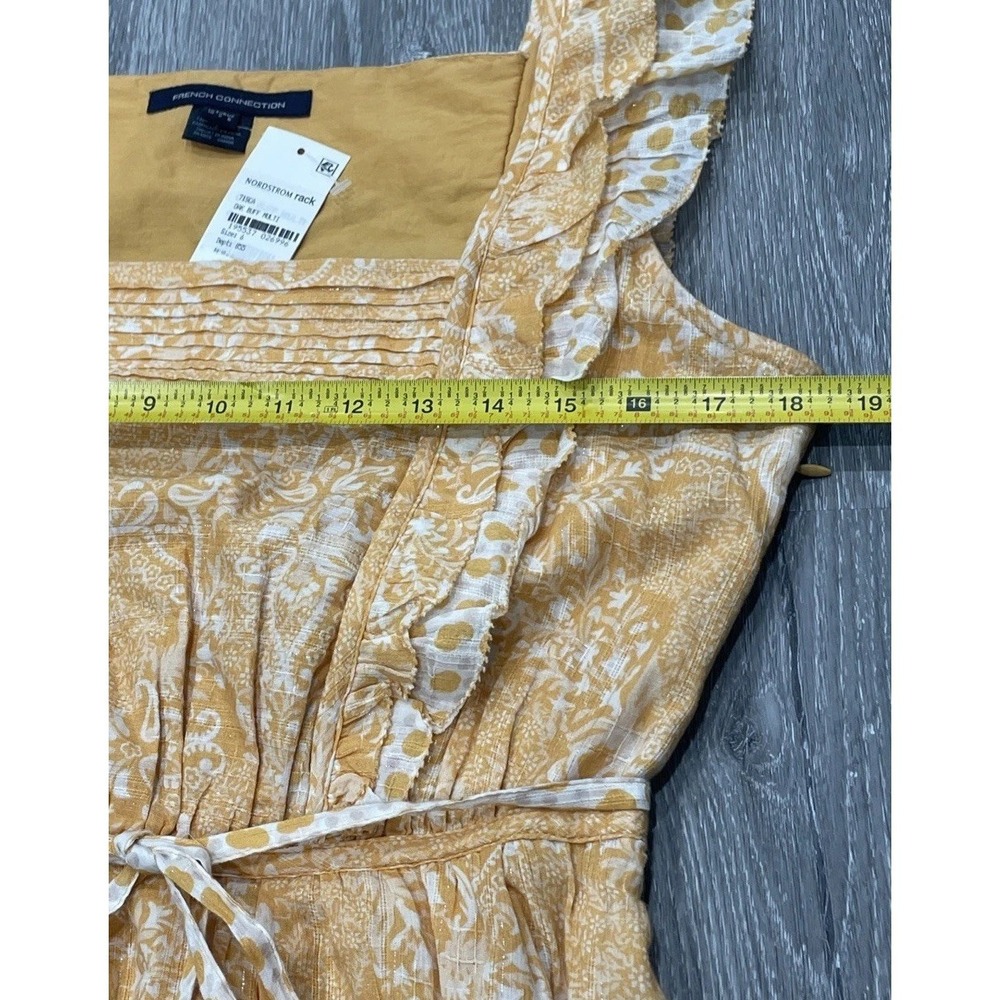 NWT FRENCH CONNECTION ADENA METALLIC SQUARE NECK OAK BUFF MINI DRESS WOMENS US 6 - Picture 4 of 14